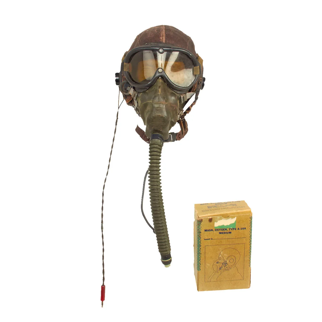 Original U.S. WWII Army Air Forces Aviator Flight Helmet Set - Polaroid B-8 Goggles, A-10 Mask With Box And A-11 Helmet