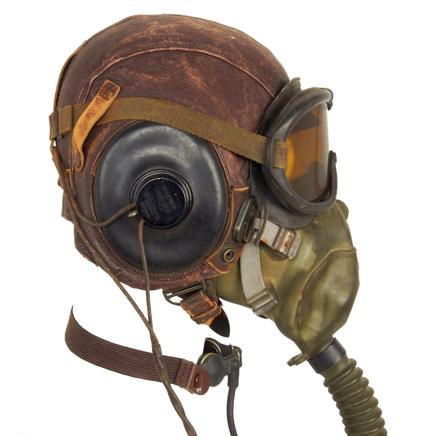 Original U.S. WWII Army Air Forces Aviator Flight Helmet Set - Polaroid B-8 Goggles, A-10 Mask With Box And A-11 Helmet