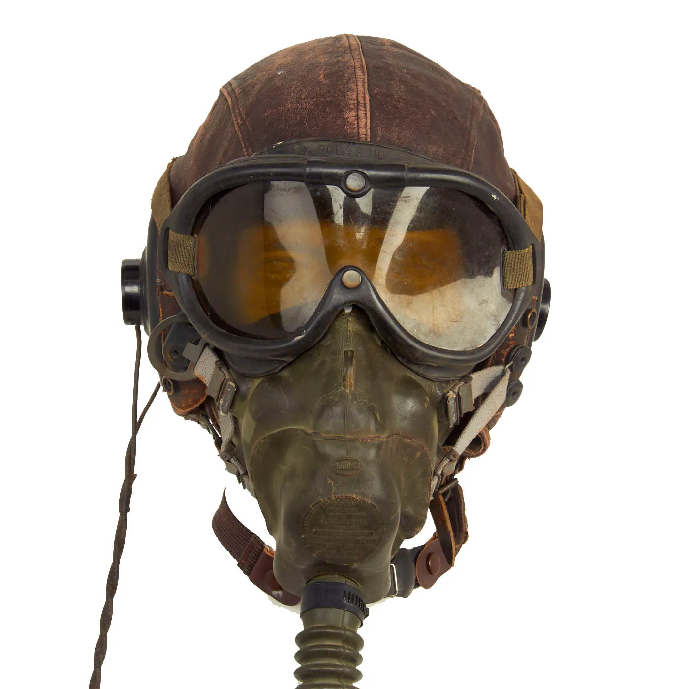 Original U.S. WWII Army Air Forces Aviator Flight Helmet Set - Polaroid B-8 Goggles, A-10 Mask With Box And A-11 Helmet