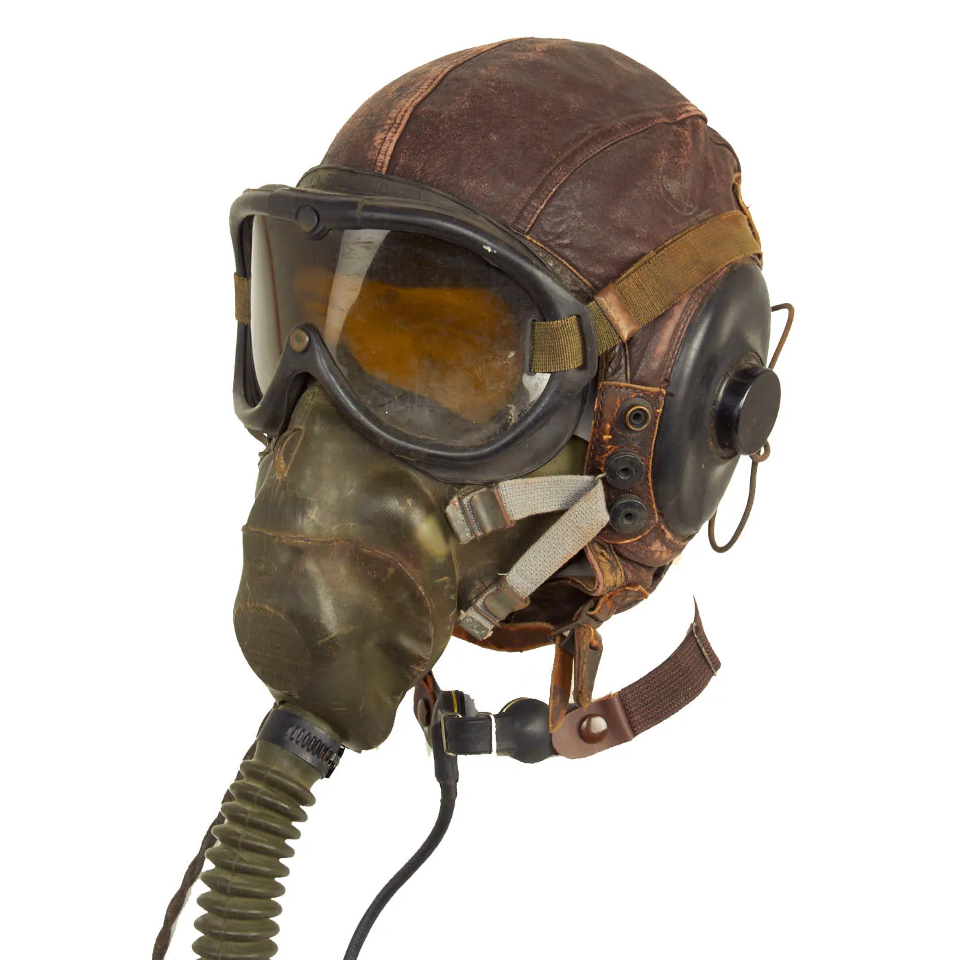 Original U.S. WWII Army Air Forces Aviator Flight Helmet Set - Polaroid B-8 Goggles, A-10 Mask With Box And A-11 Helmet