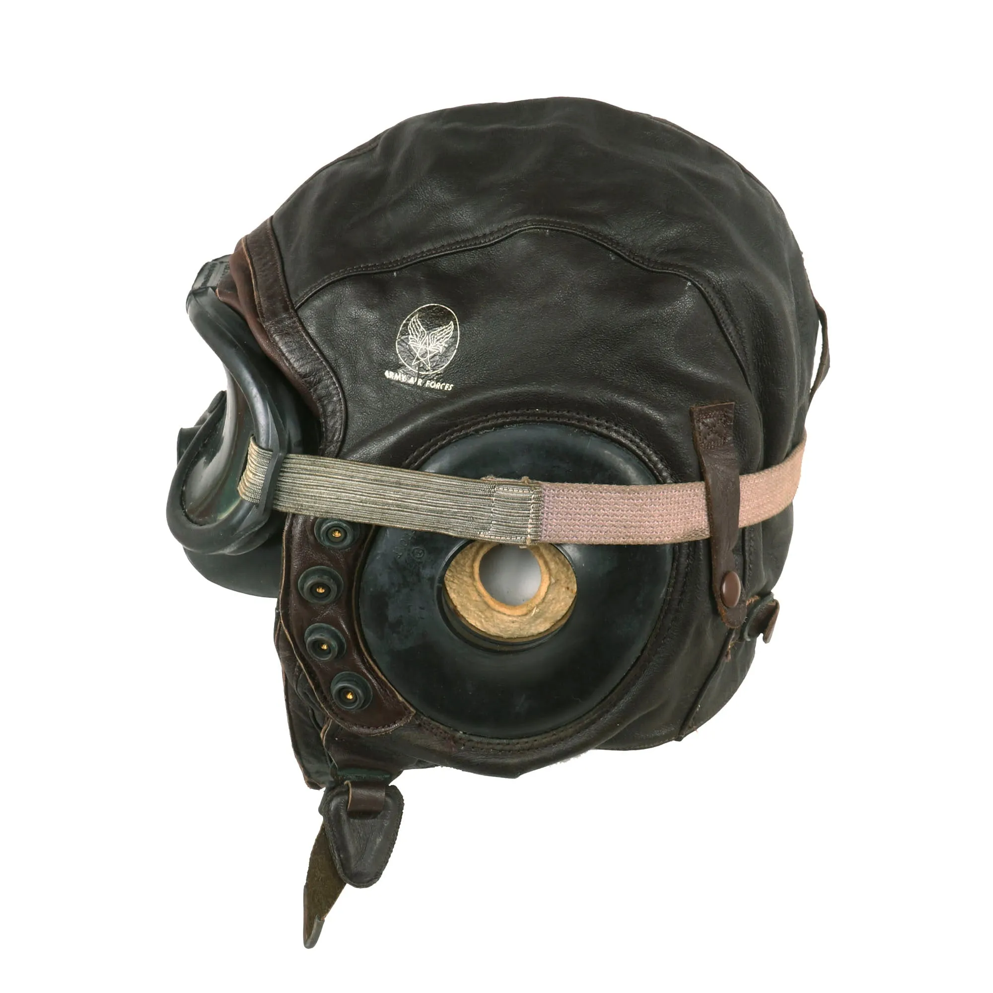 Original U.S. WWII Army Air Forces Aviator Flight Helmet Set - Polaroid B-8 Goggles, A-14 Mask With Box, Sealed HS-38 Headset and Named A-11 Helmet