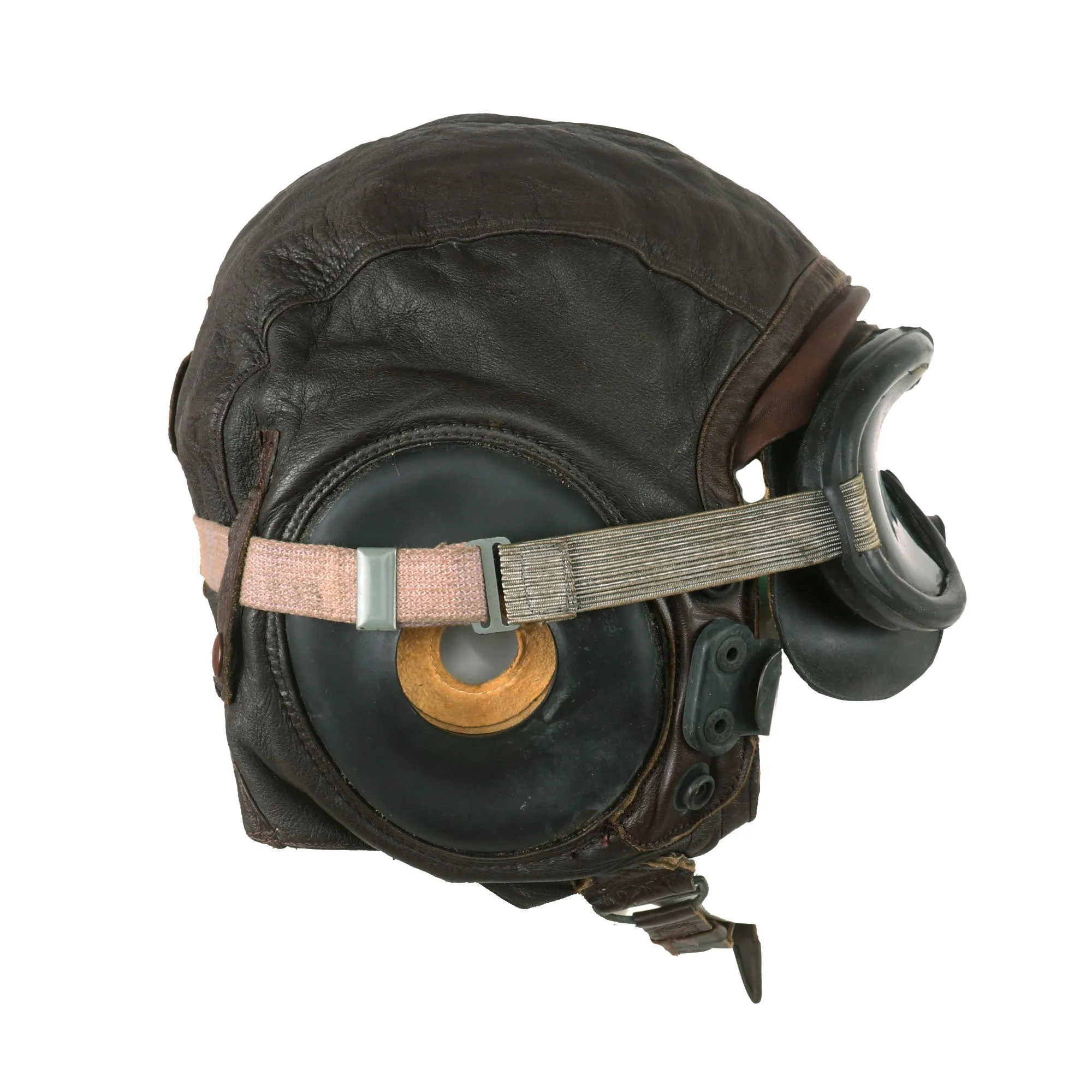 Original U.S. WWII Army Air Forces Aviator Flight Helmet Set - Polaroid B-8 Goggles, A-14 Mask With Box, Sealed HS-38 Headset and Named A-11 Helmet