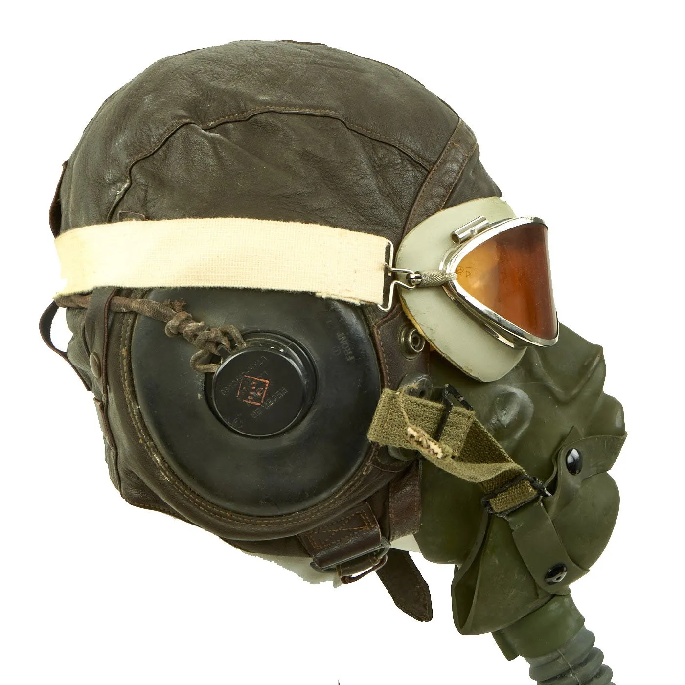 Original U.S. WWII Army Air Forces Aviator Flight Set - A-11 Flying Helmet with Earphones, AN6530 Goggles, A-14 Oxygen Mask