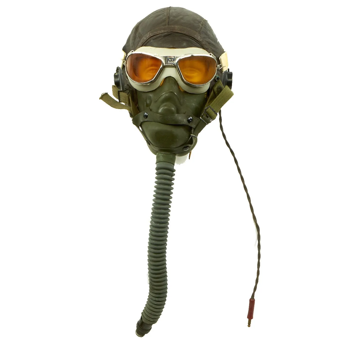 Original U.S. WWII Army Air Forces Aviator Flight Set - A-11 Flying Helmet with Earphones, AN6530 Goggles, A-14 Oxygen Mask