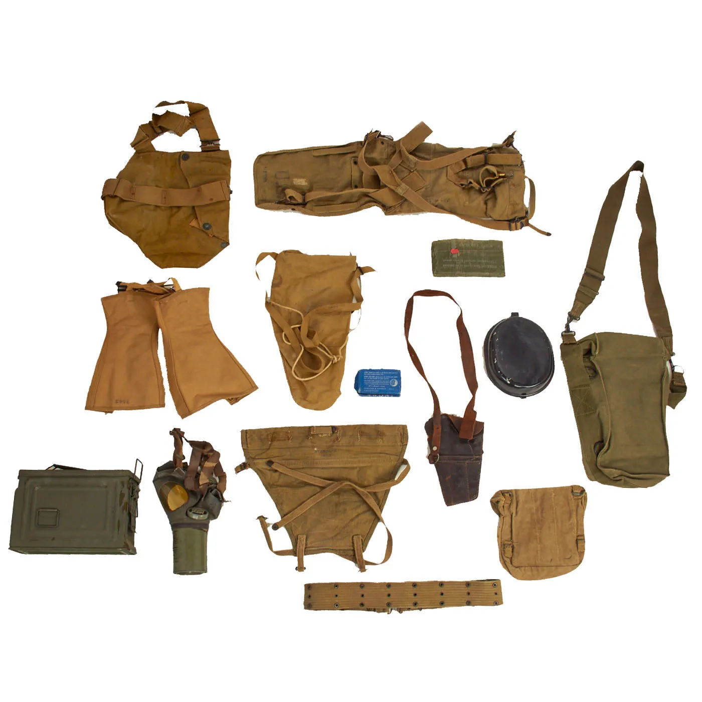 Original U.S. WWII G.I. Field Gear Lot Featuring Haversack Named To Wounded Soldier - 13 Items