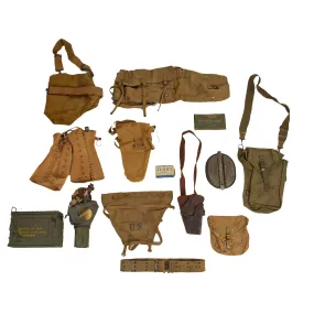 Original U.S. WWII G.I. Field Gear Lot Featuring Haversack Named To Wounded Soldier - 13 Items