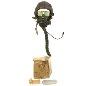 Original U.S. WWII Named Army Air Force Aviator Flight Helmet Set - Bausch and Lomb AN6531 Sunglass, A-14 Oxygen Mask, A-11 Flying Helmet