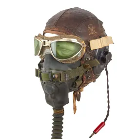 Original U.S. WWII USAAF Aviator Flight Helmet Set - AN6530 Goggles, A-11 Helmet, & Type A-13 Oxygen Mask