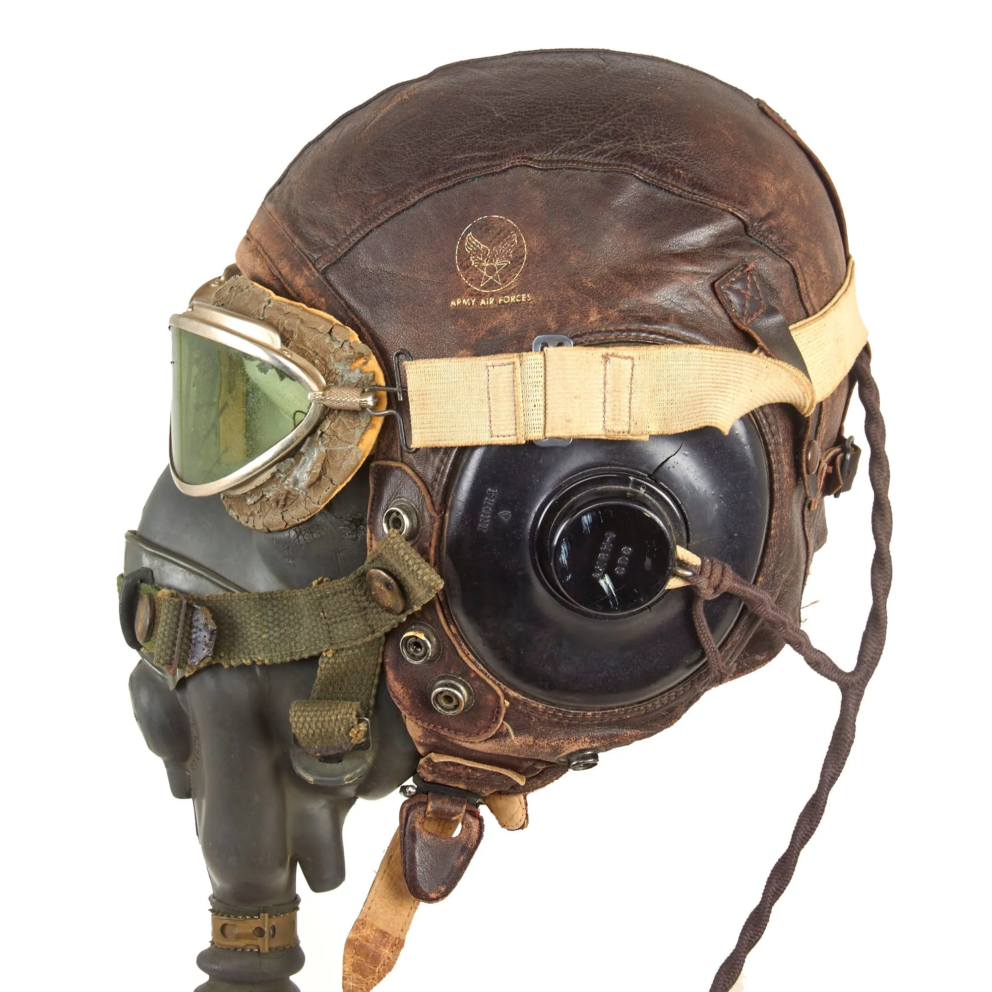 Original U.S. WWII USAAF Aviator Flight Helmet Set - AN6530 Goggles, A-11 Helmet, & Type A-13 Oxygen Mask