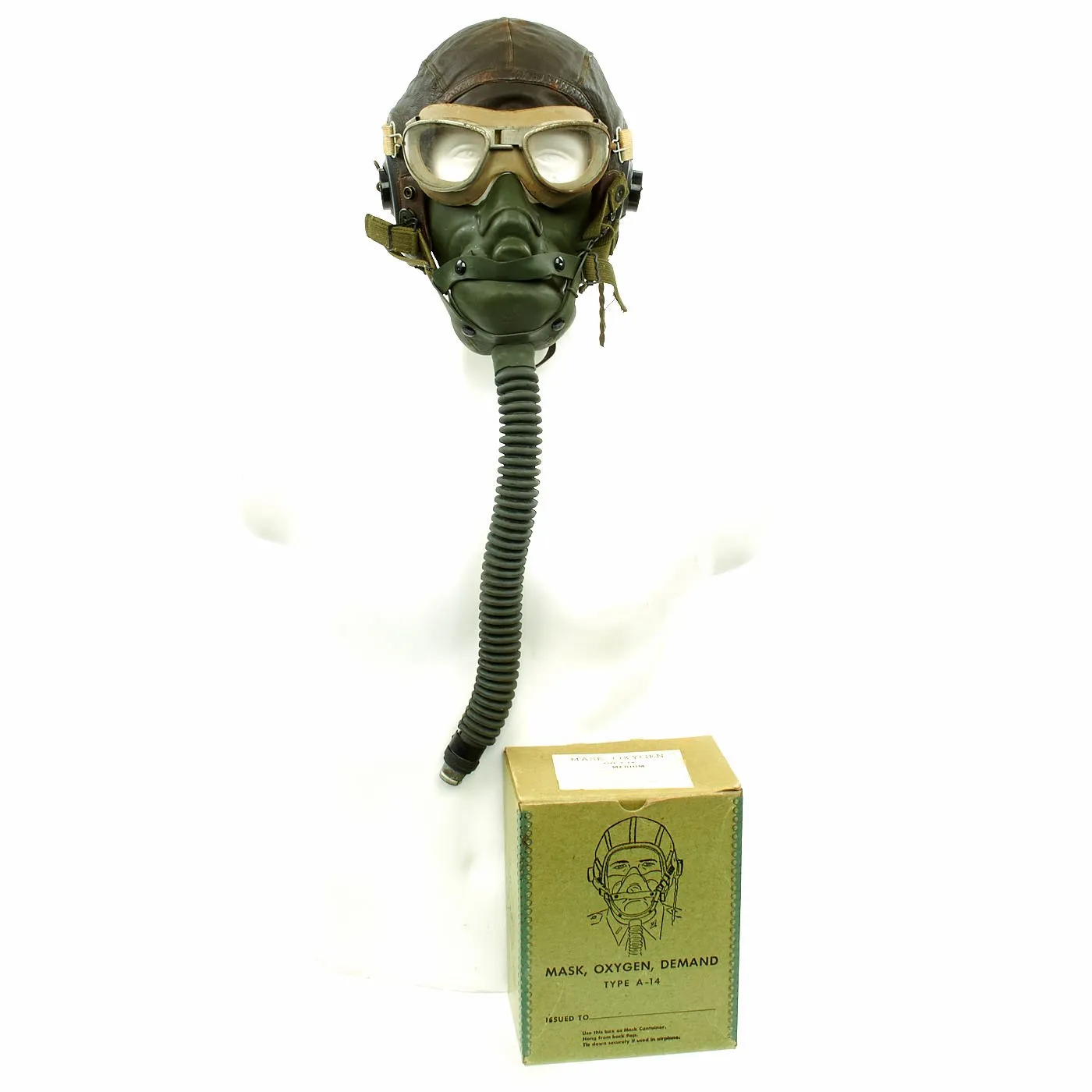 Original U.S. WWII USAAF Aviator Flight Helmet Set - AN6530 Goggles, A-14 Mask, A-11 Helmet, Earphones and Mic