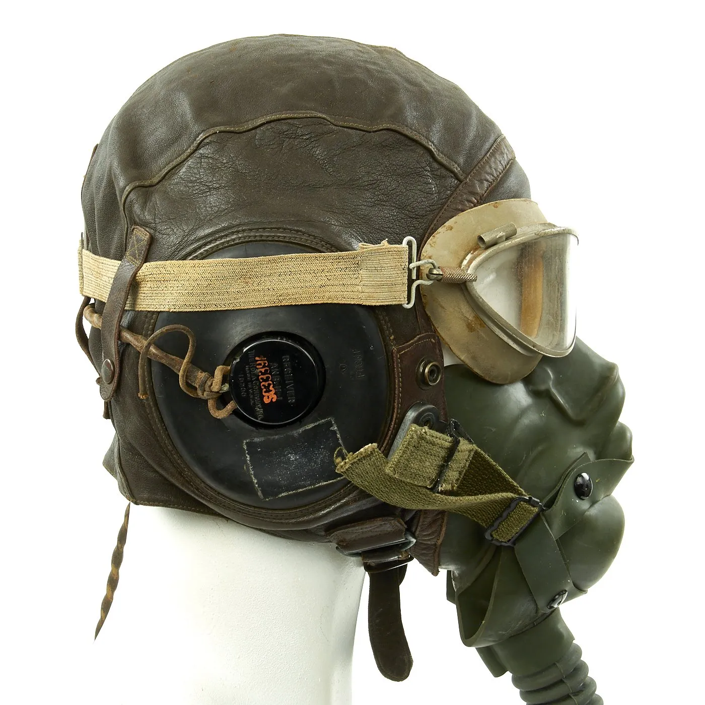 Original U.S. WWII USAAF Aviator Flight Helmet Set - AN6530 Goggles, A-14 Mask, A-11 Helmet, Earphones and Mic