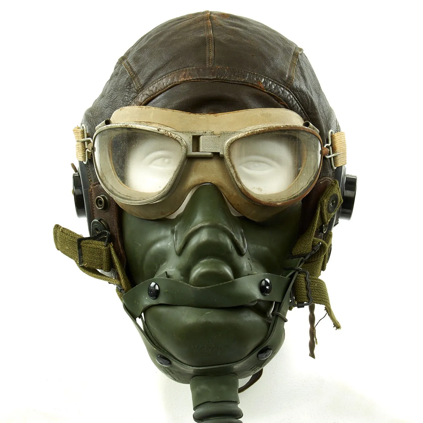 Original U.S. WWII USAAF Aviator Flight Helmet Set - AN6530 Goggles, A-14 Mask, A-11 Helmet, Earphones and Mic