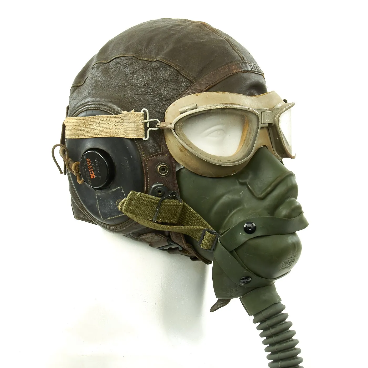 Original U.S. WWII USAAF Aviator Flight Helmet Set - AN6530 Goggles, A-14 Mask, A-11 Helmet, Earphones and Mic