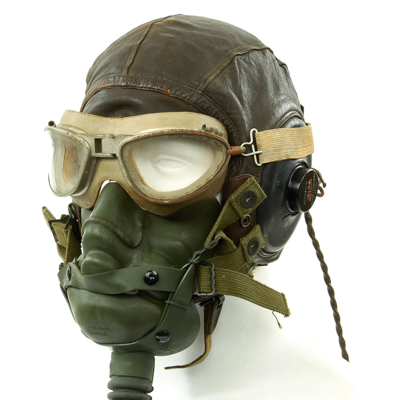 Original U.S. WWII USAAF Aviator Flight Helmet Set - AN6530 Goggles, A-14 Mask, A-11 Helmet, Earphones and Mic