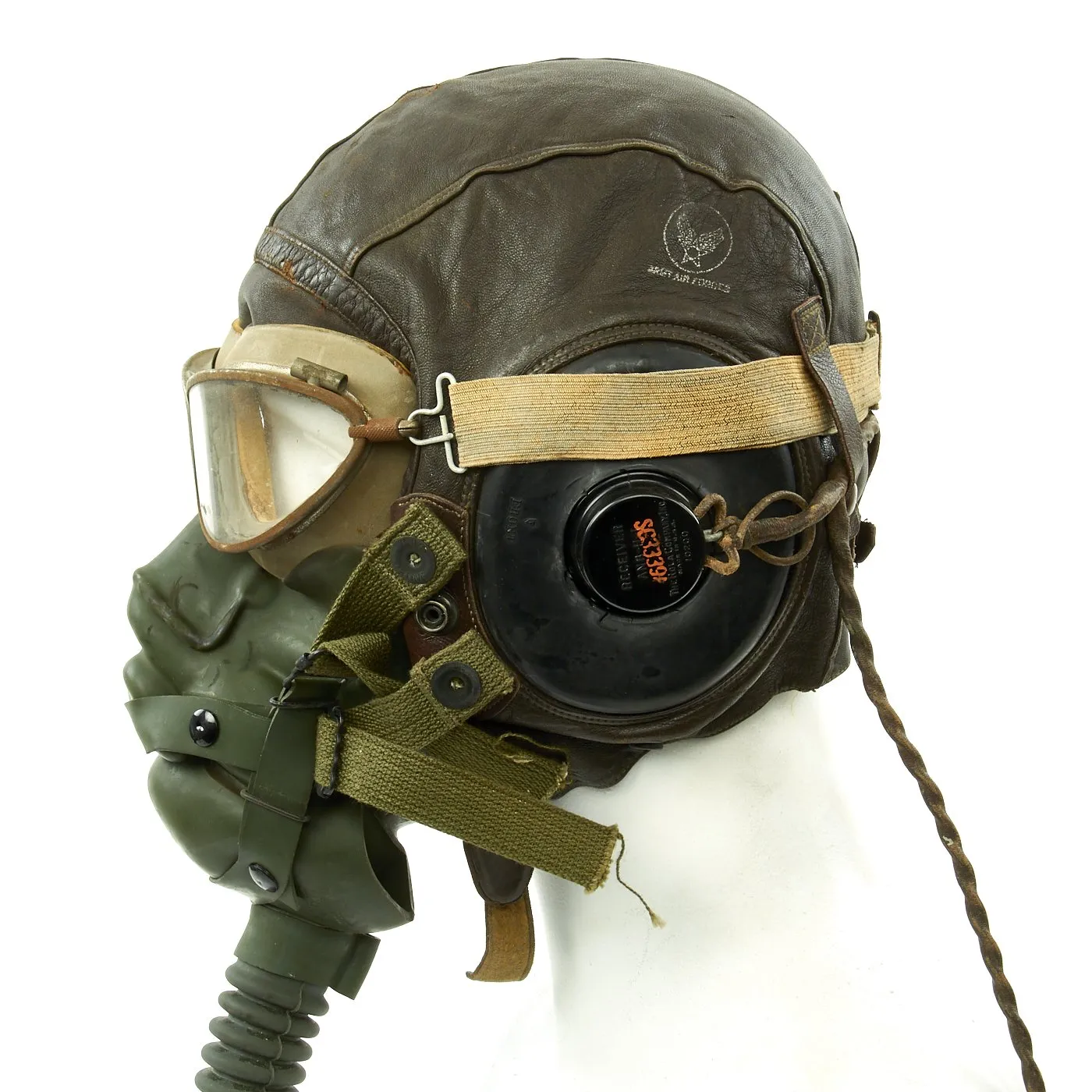 Original U.S. WWII USAAF Aviator Flight Helmet Set - AN6530 Goggles, A-14 Mask, A-11 Helmet, Earphones and Mic