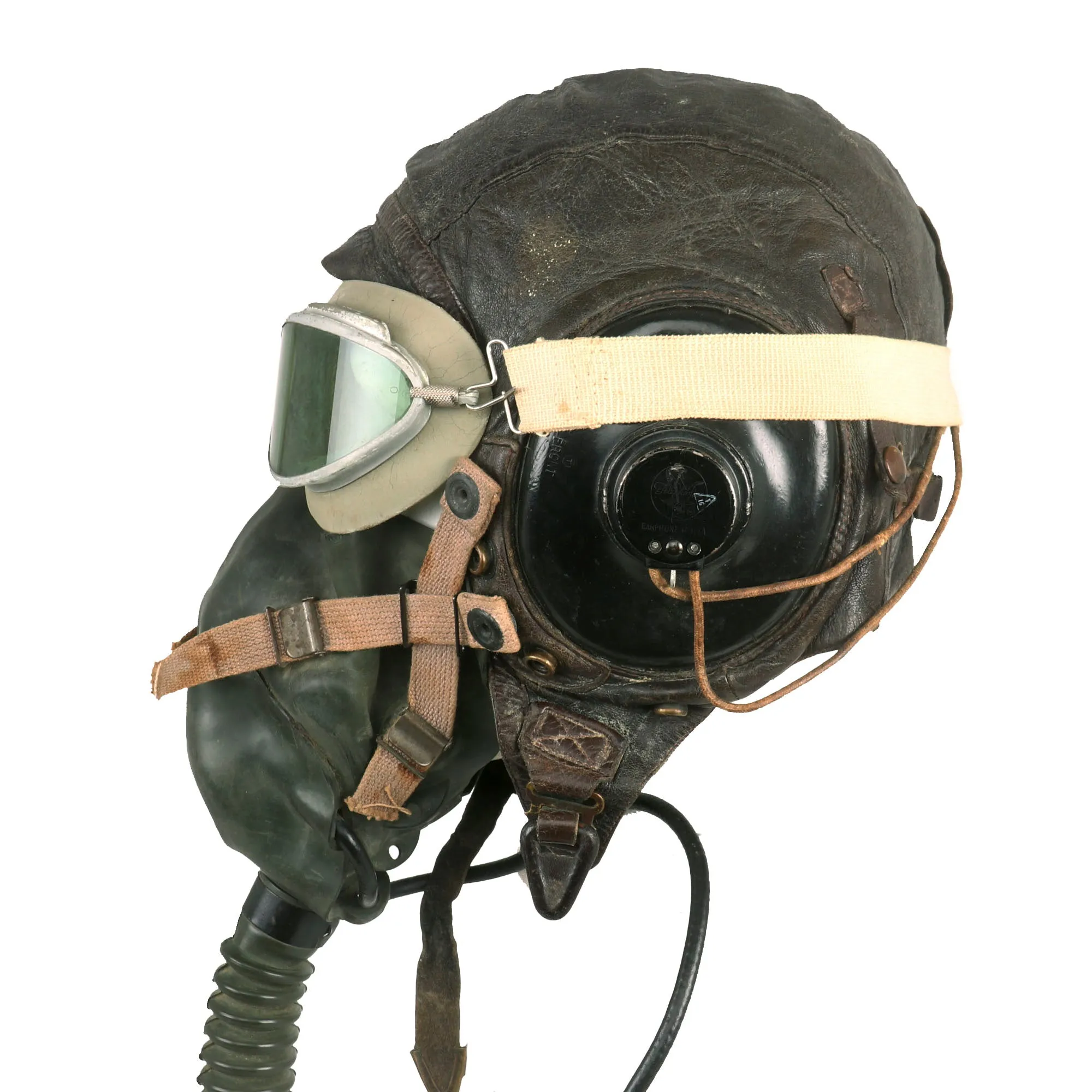 Original U.S. WWII USAAF Aviator Flight Helmet Set - AN6530 Goggles, Extra Large A-11 Helmet, & Type A-10A Oxygen Mask