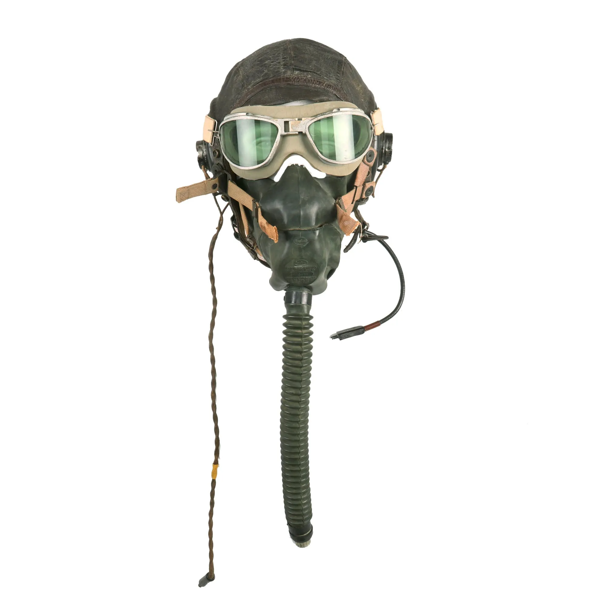 Original U.S. WWII USAAF Aviator Flight Helmet Set - AN6530 Goggles, Extra Large A-11 Helmet, & Type A-10A Oxygen Mask