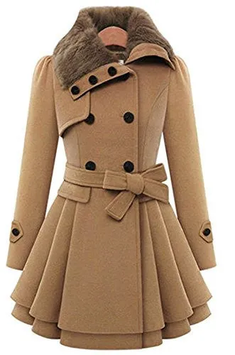 Over-all Women's Winter Warm Fleece Check Hooded Double Breast Coat Jacket