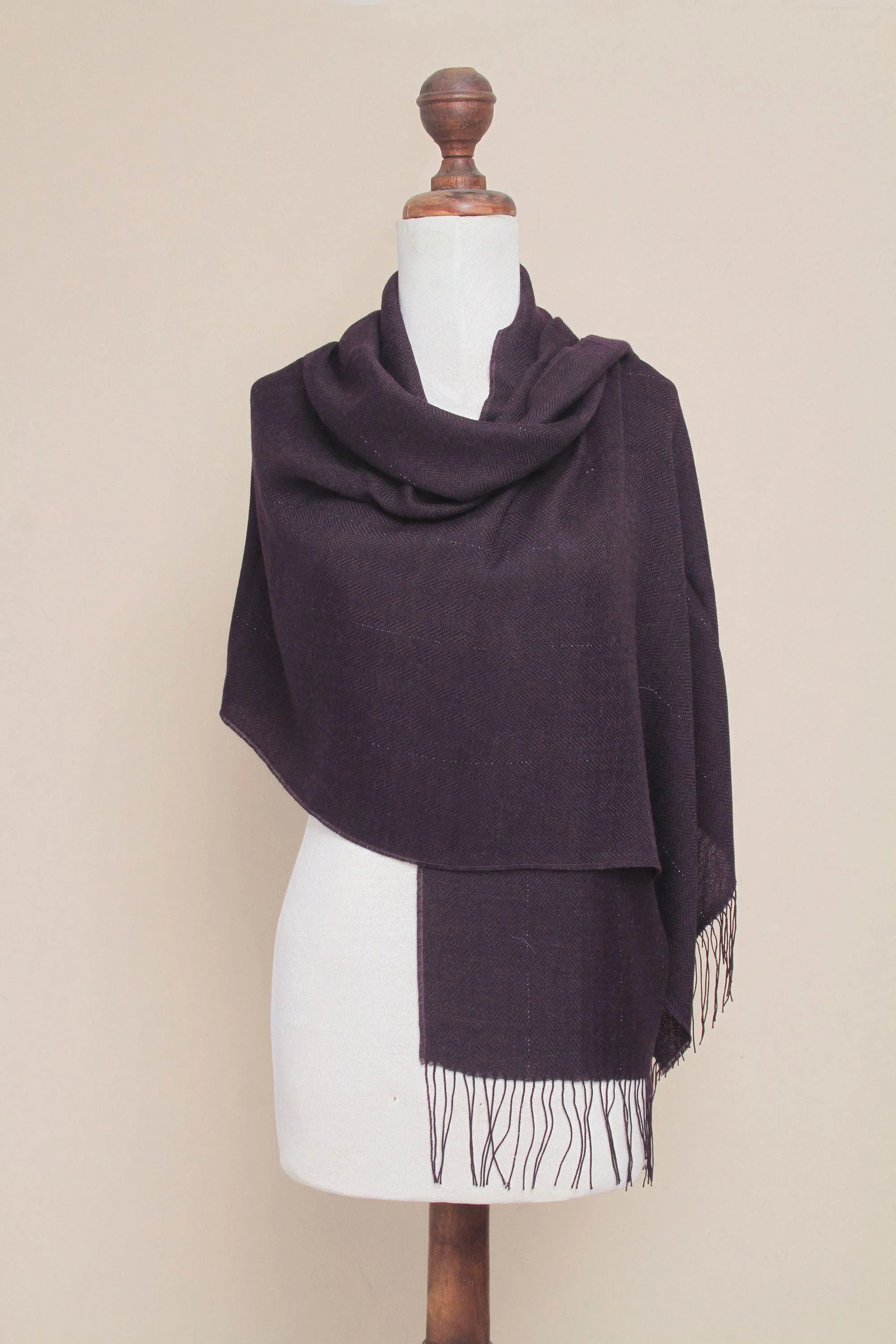 Peru Handwoven Purple Alpaca Blend Shawl with Pima Cotton - Purple Sparkle | NOVICA