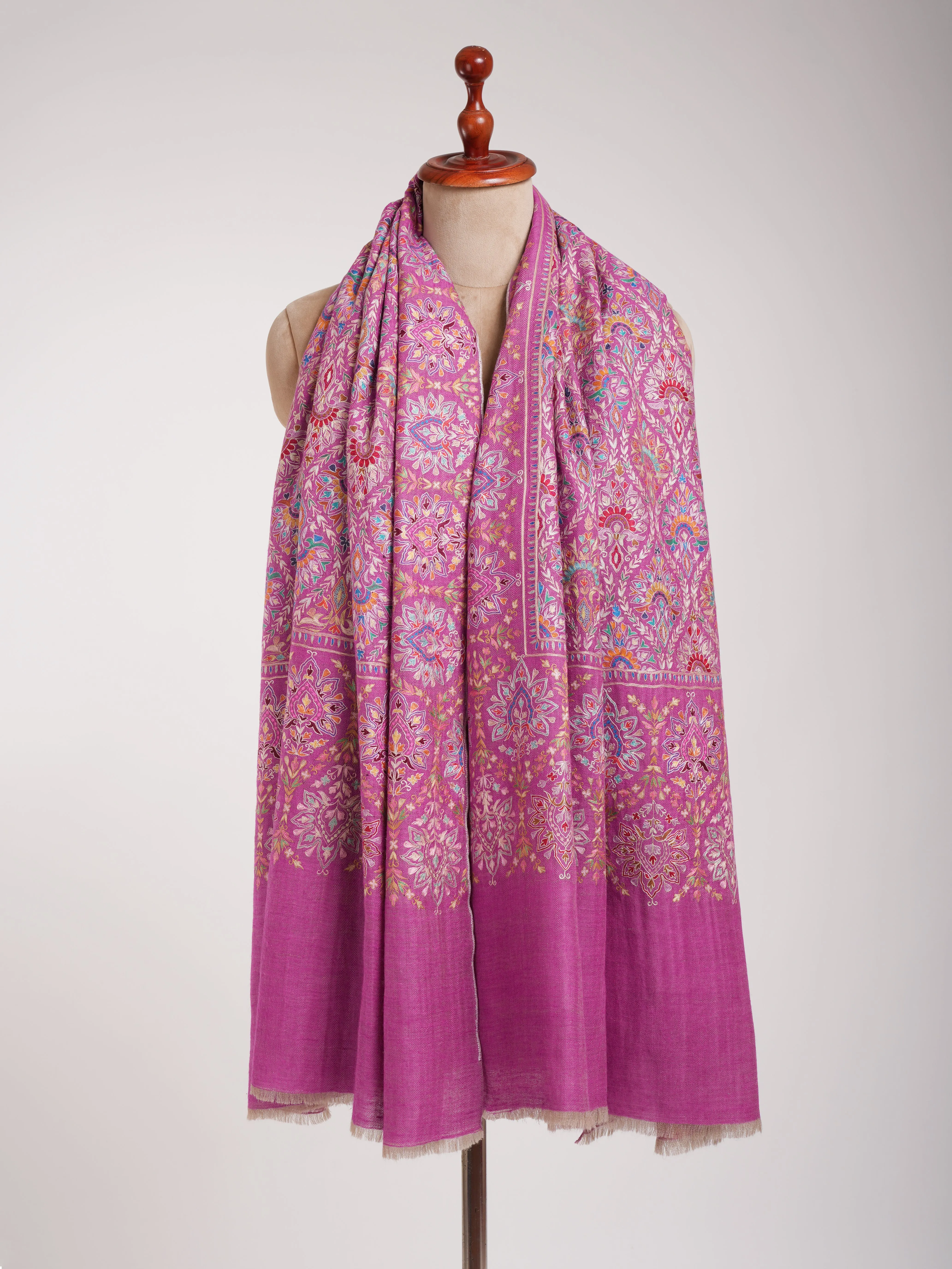 Pink and Gold Fusion Dorukha Hand Embroidered Pashmina Shawl