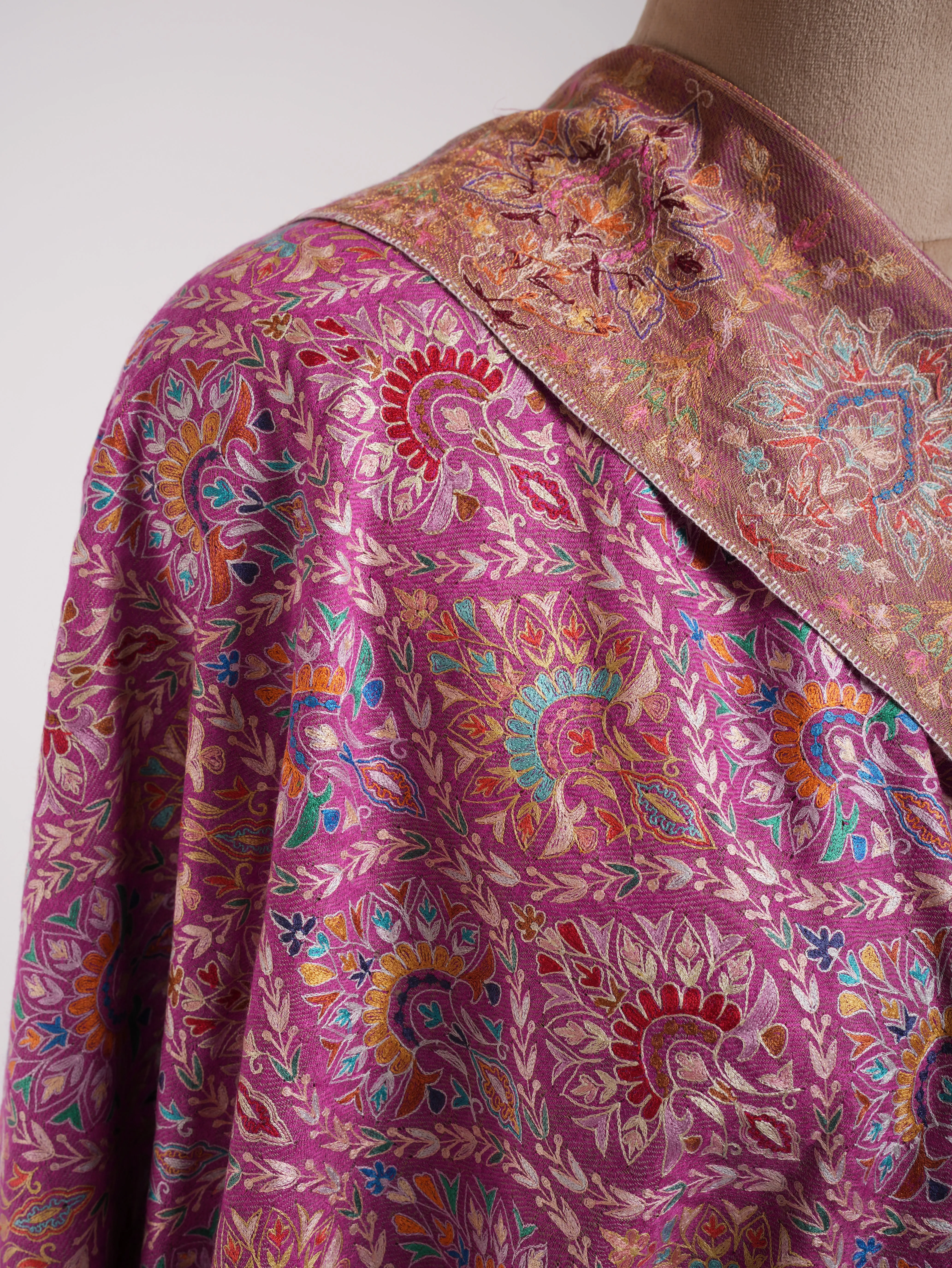 Pink and Gold Fusion Dorukha Hand Embroidered Pashmina Shawl