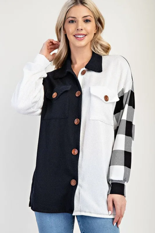 Plaid Contrast Button Up Shacket