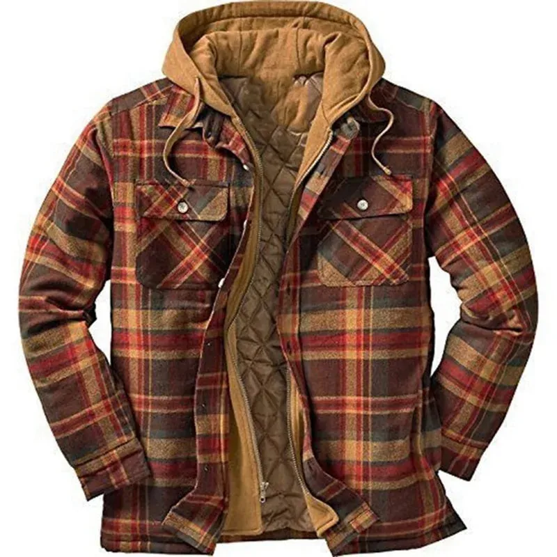 Plaid Long-Sleeved Hooded Jacket