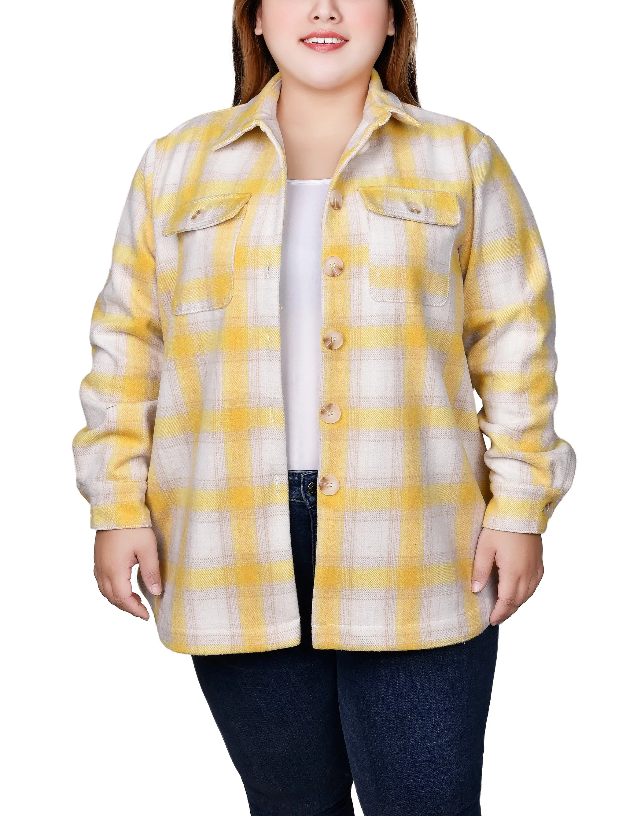 Plus Size Long Sleeve Calf-Length Twill Shirtjacket