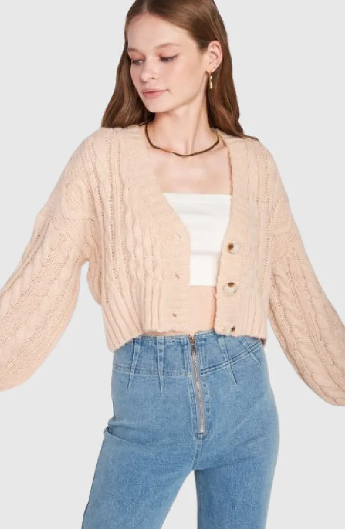 Plush Cable Knit Crop Cardigan | Blush