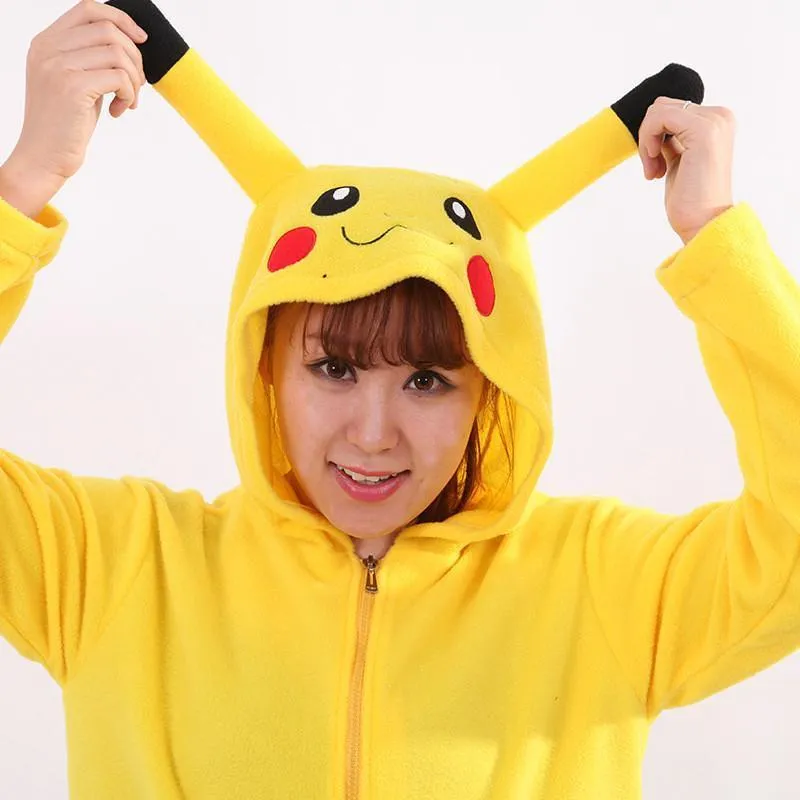 Pokemon Pikachu Costume Long Sleeve Cartoon Kigurumi Fleece Hoodie Coat Jacket