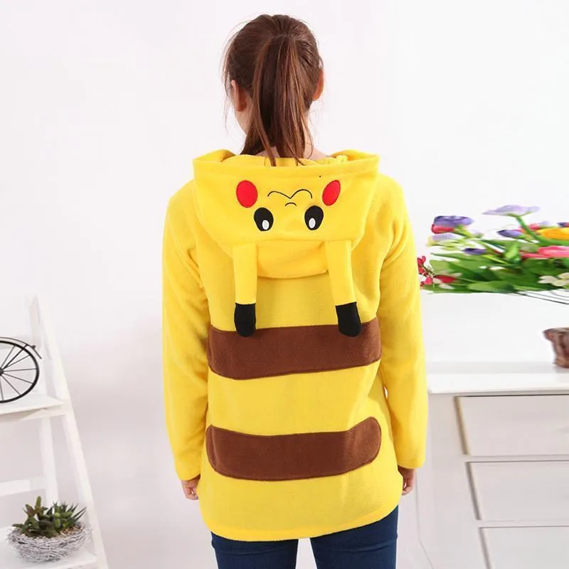 Pokemon Pikachu Costume Long Sleeve Cartoon Kigurumi Fleece Hoodie Coat Jacket