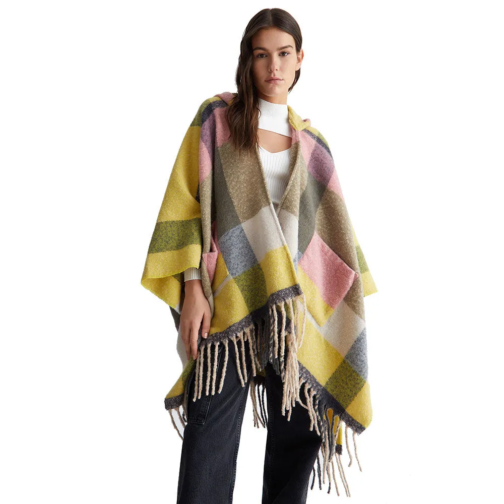 Poncho Donna con Cappuccio LIU JO in Tessuto Garzato stampa Check Multicolor