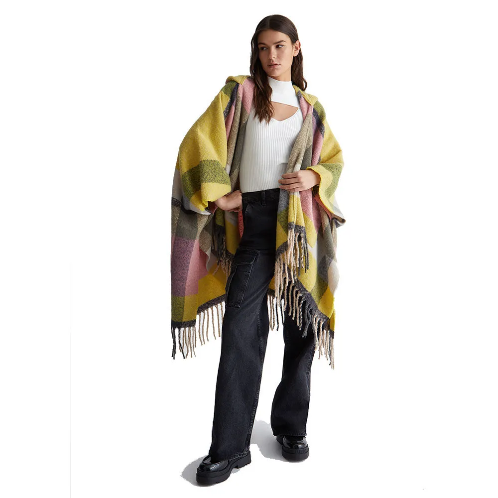 Poncho Donna con Cappuccio LIU JO in Tessuto Garzato stampa Check Multicolor