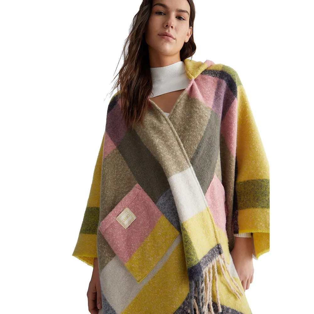 Poncho Donna con Cappuccio LIU JO in Tessuto Garzato stampa Check Multicolor