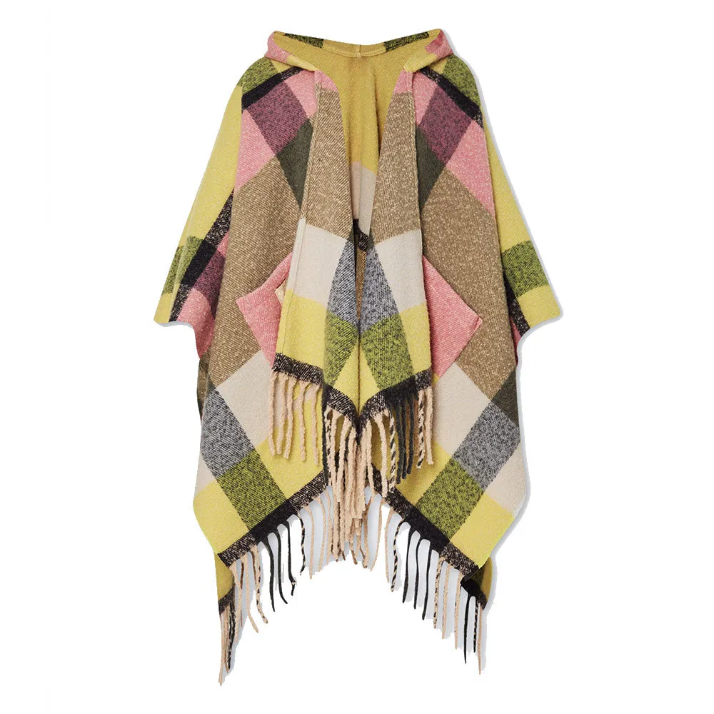 Poncho Donna con Cappuccio LIU JO in Tessuto Garzato stampa Check Multicolor