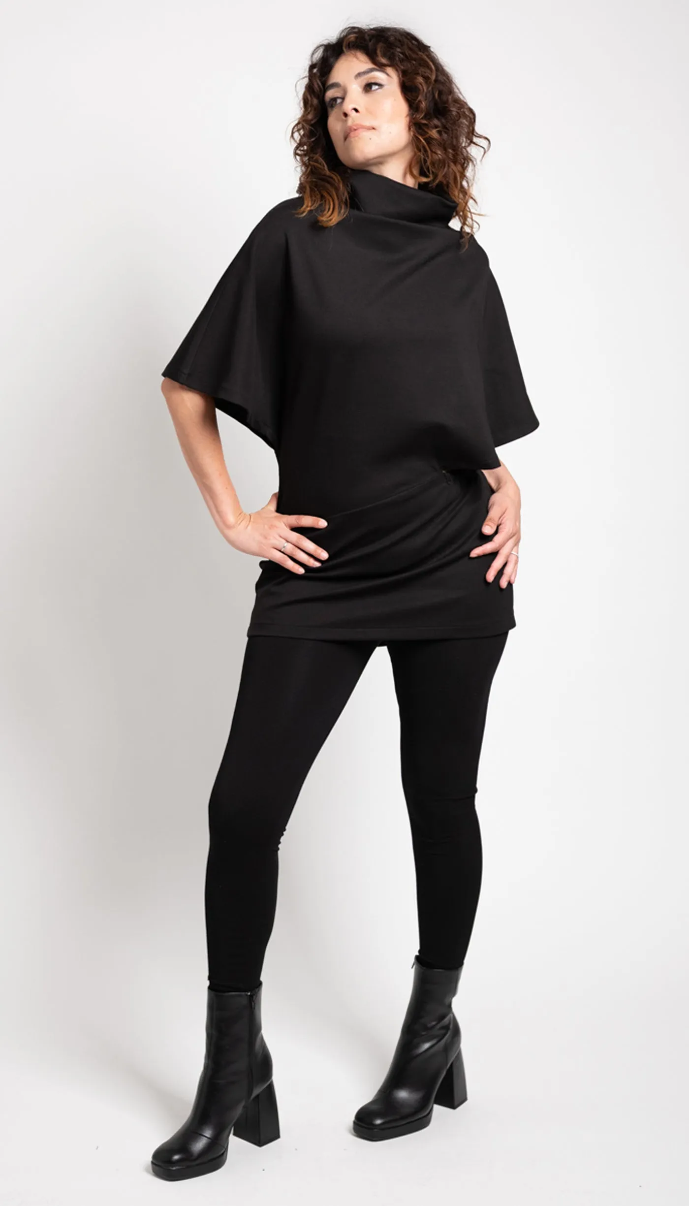 Poncho Tunic Top/ Black and Grey Ponte Knit