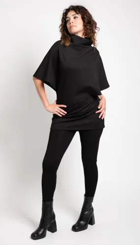 Poncho Tunic Top/ Black and Grey Ponte Knit