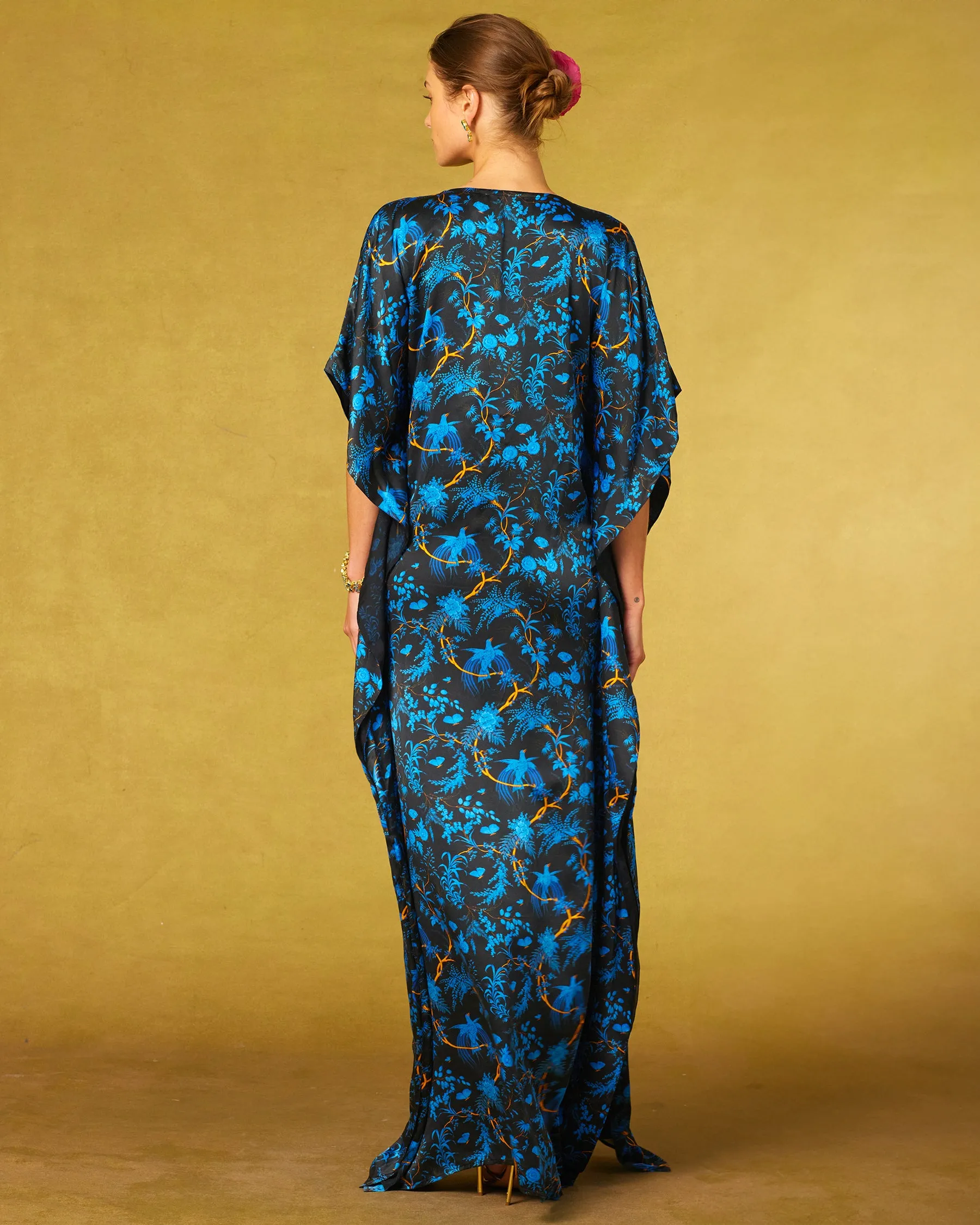 Regan Silk Kaftan in Midnight Garden