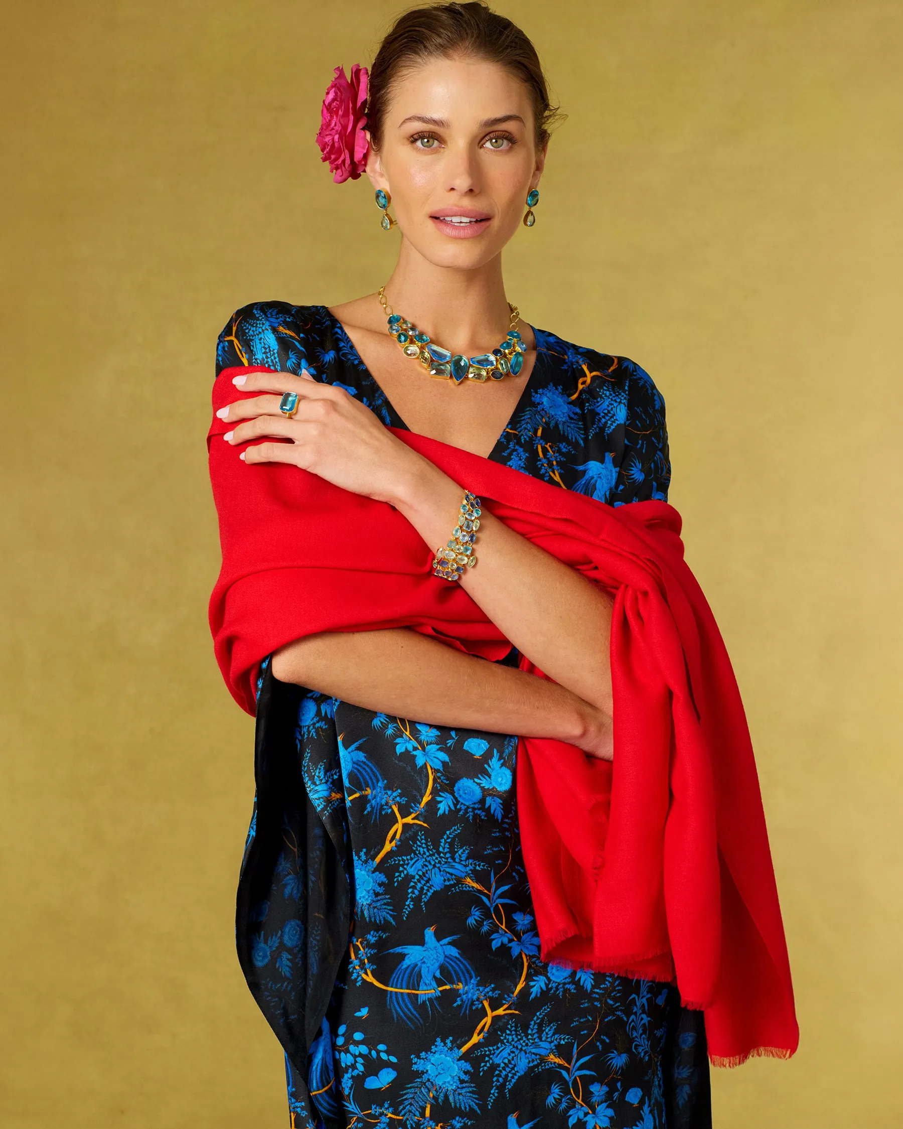 Regan Silk Kaftan in Midnight Garden