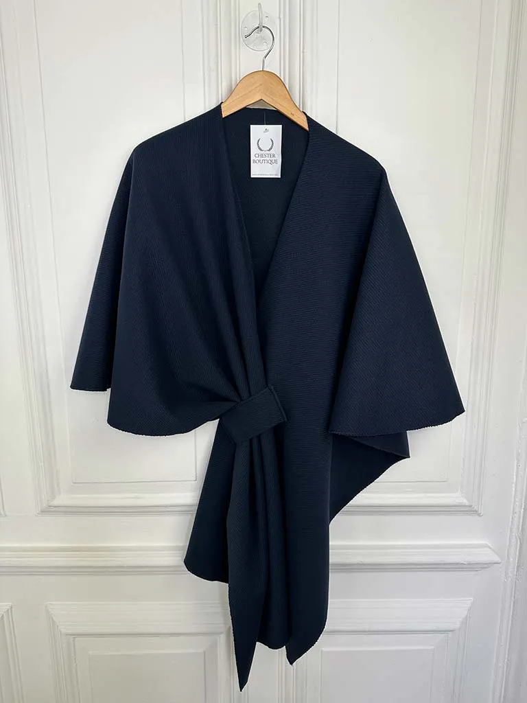 Ribbed Wrap Cape - Navy