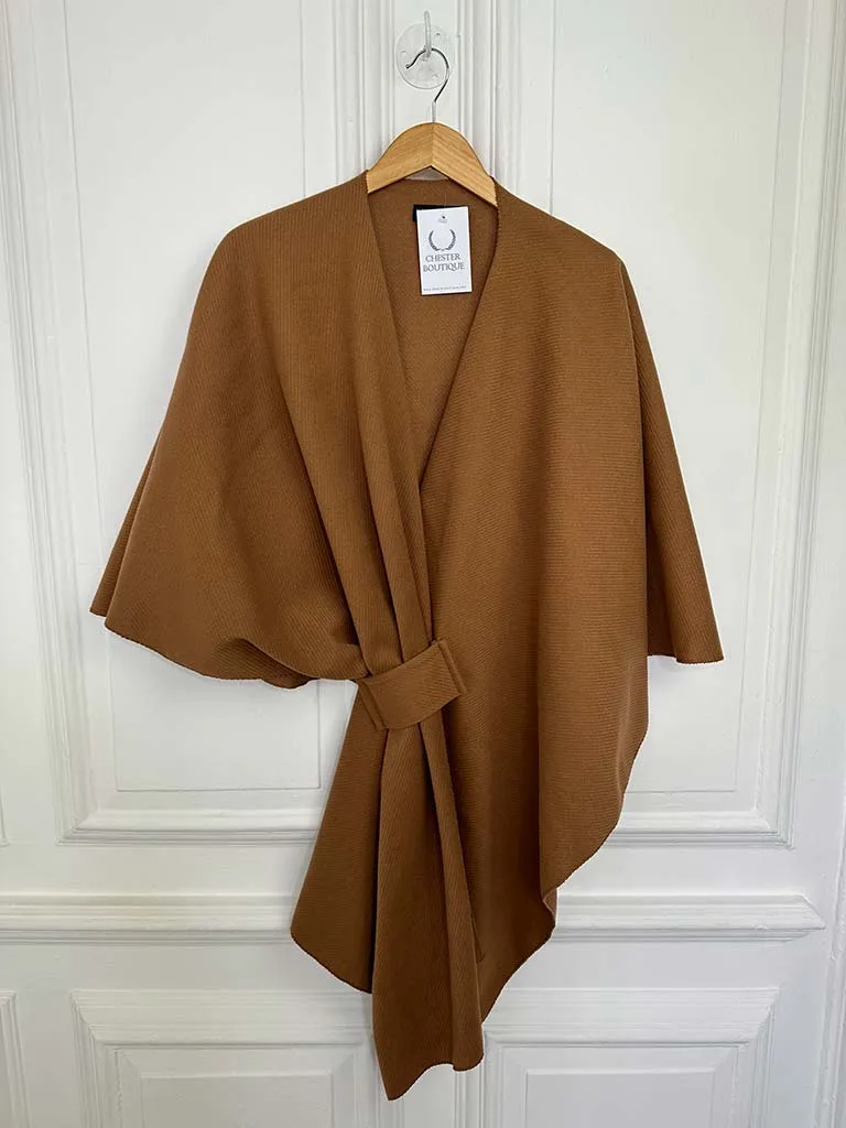 Ribbed Wrap Cape - Tan