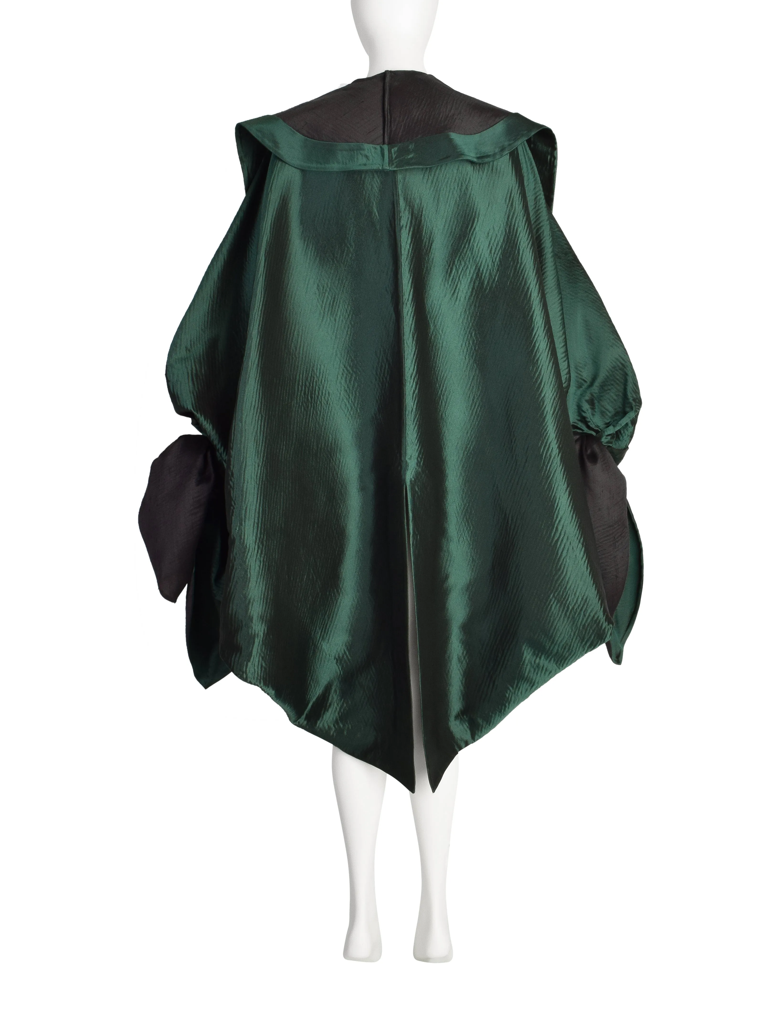 Romeo Gigli Vintage AW 1990 Green Silk Satin Limited Edition 2/30 Draping Cocoon Cape Coat