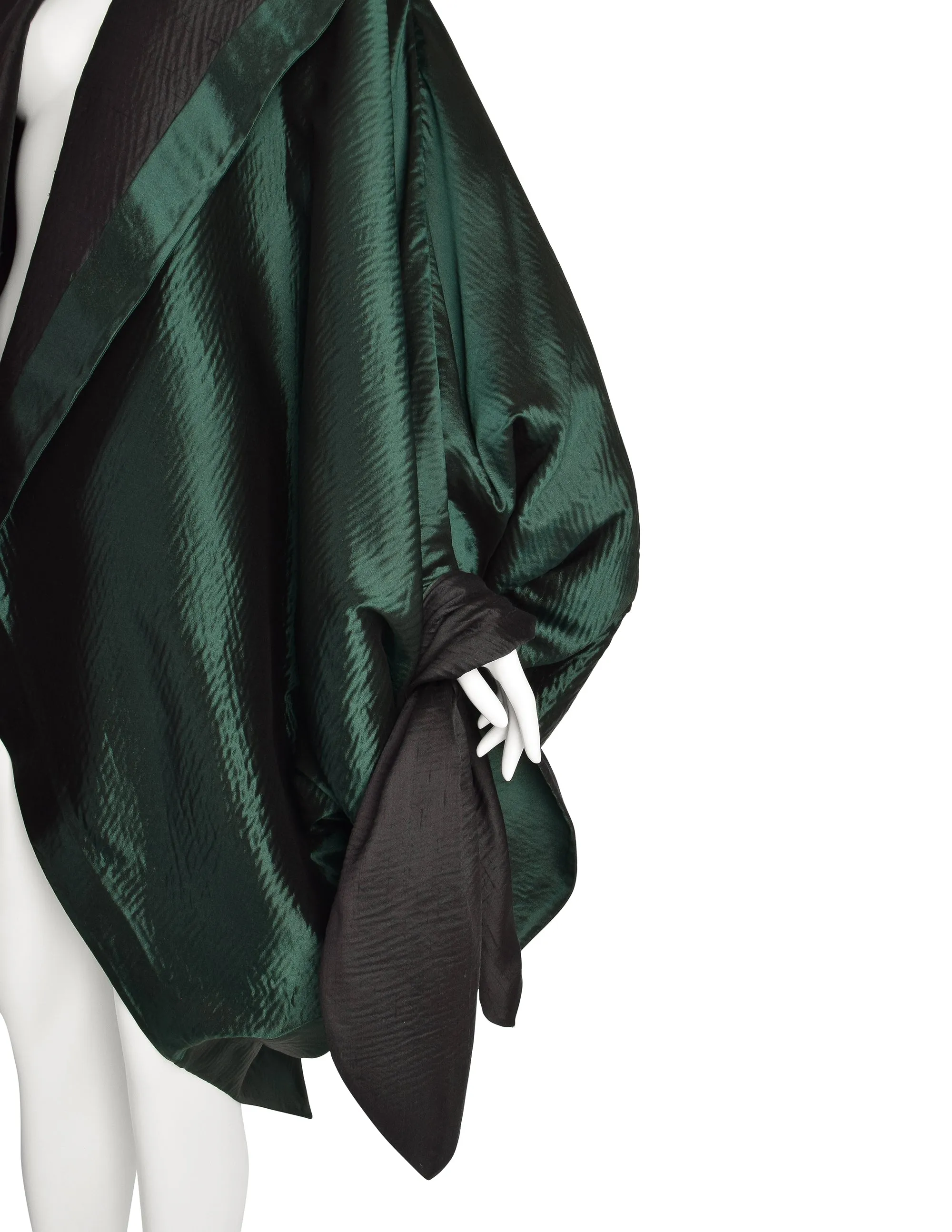 Romeo Gigli Vintage AW 1990 Green Silk Satin Limited Edition 2/30 Draping Cocoon Cape Coat