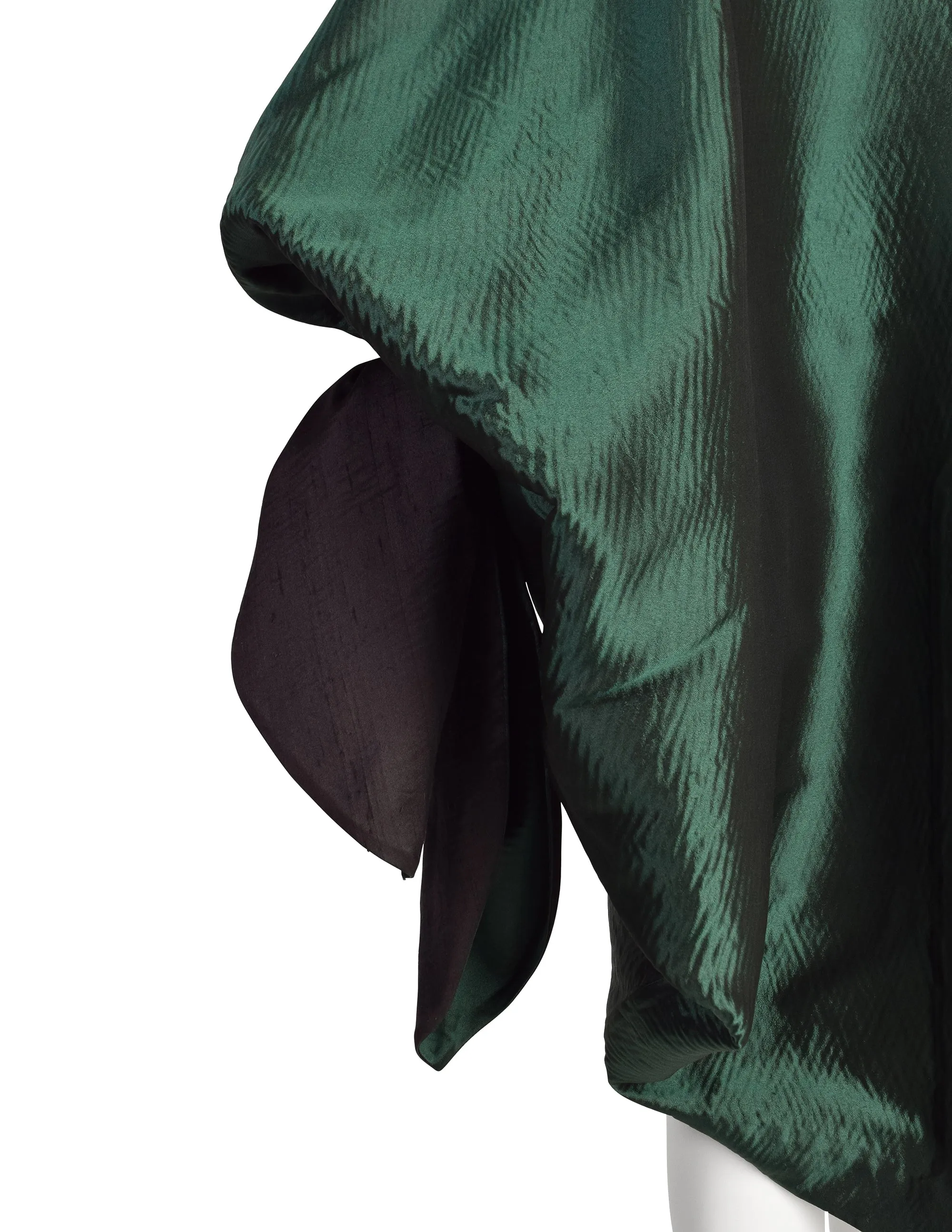 Romeo Gigli Vintage AW 1990 Green Silk Satin Limited Edition 2/30 Draping Cocoon Cape Coat