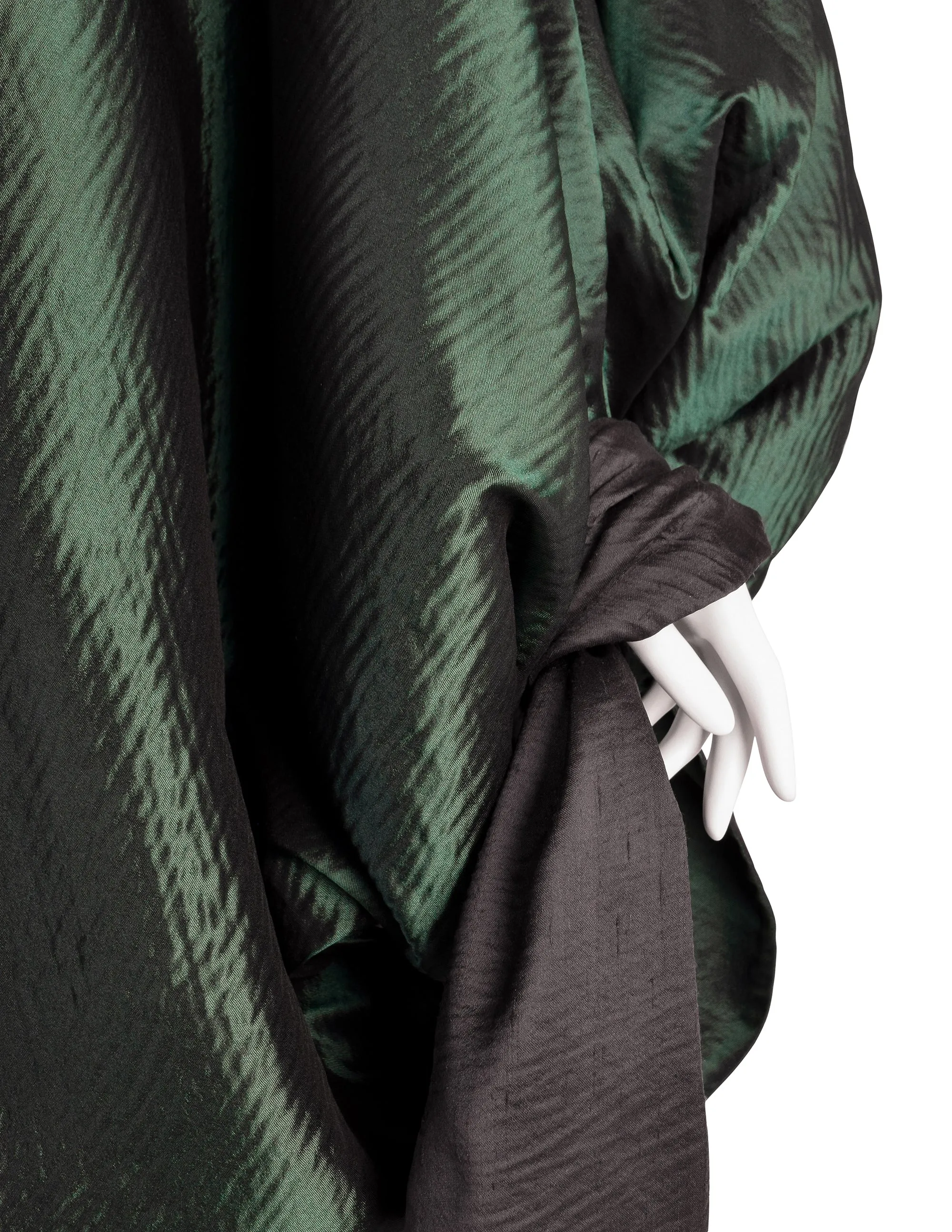 Romeo Gigli Vintage AW 1990 Green Silk Satin Limited Edition 2/30 Draping Cocoon Cape Coat