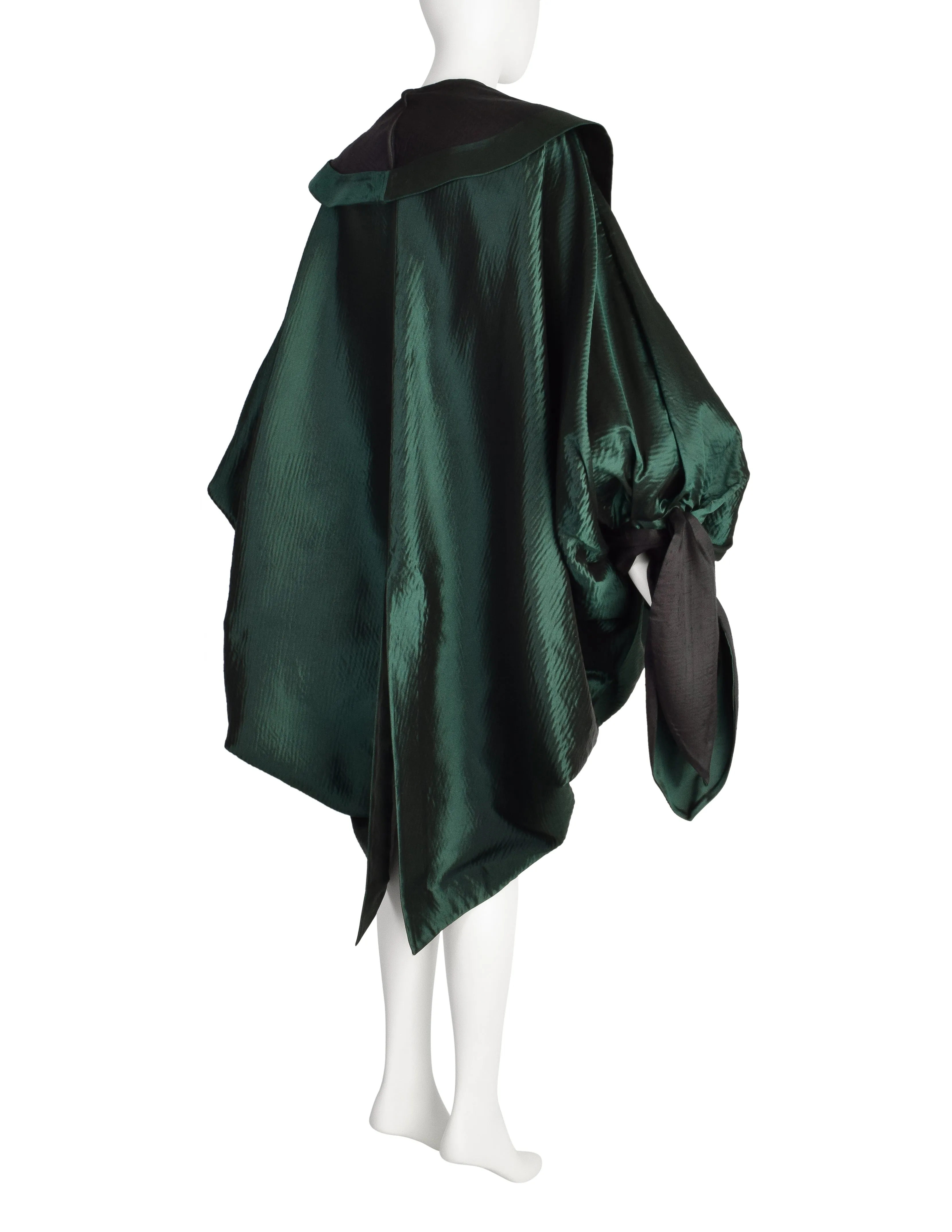 Romeo Gigli Vintage AW 1990 Green Silk Satin Limited Edition 2/30 Draping Cocoon Cape Coat