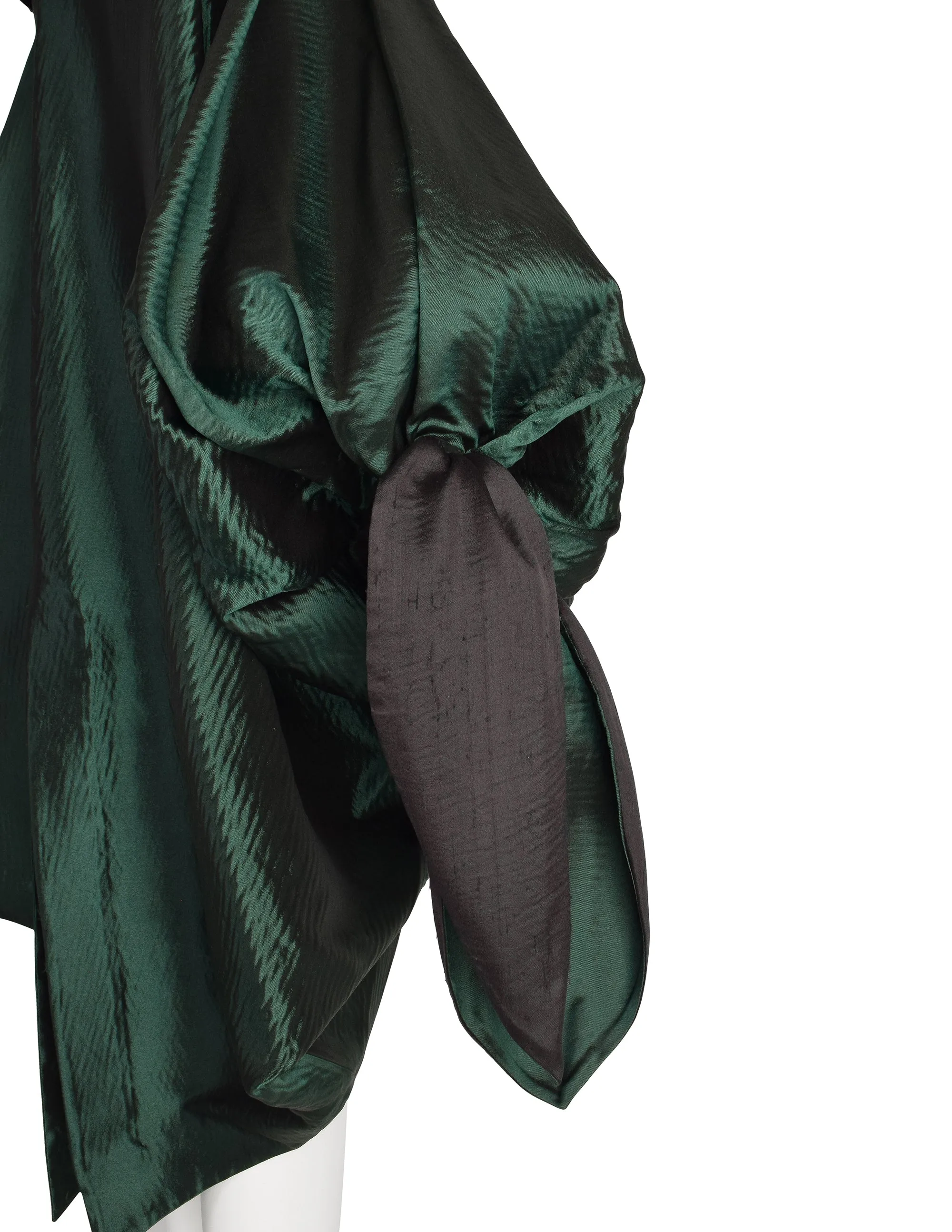 Romeo Gigli Vintage AW 1990 Green Silk Satin Limited Edition 2/30 Draping Cocoon Cape Coat