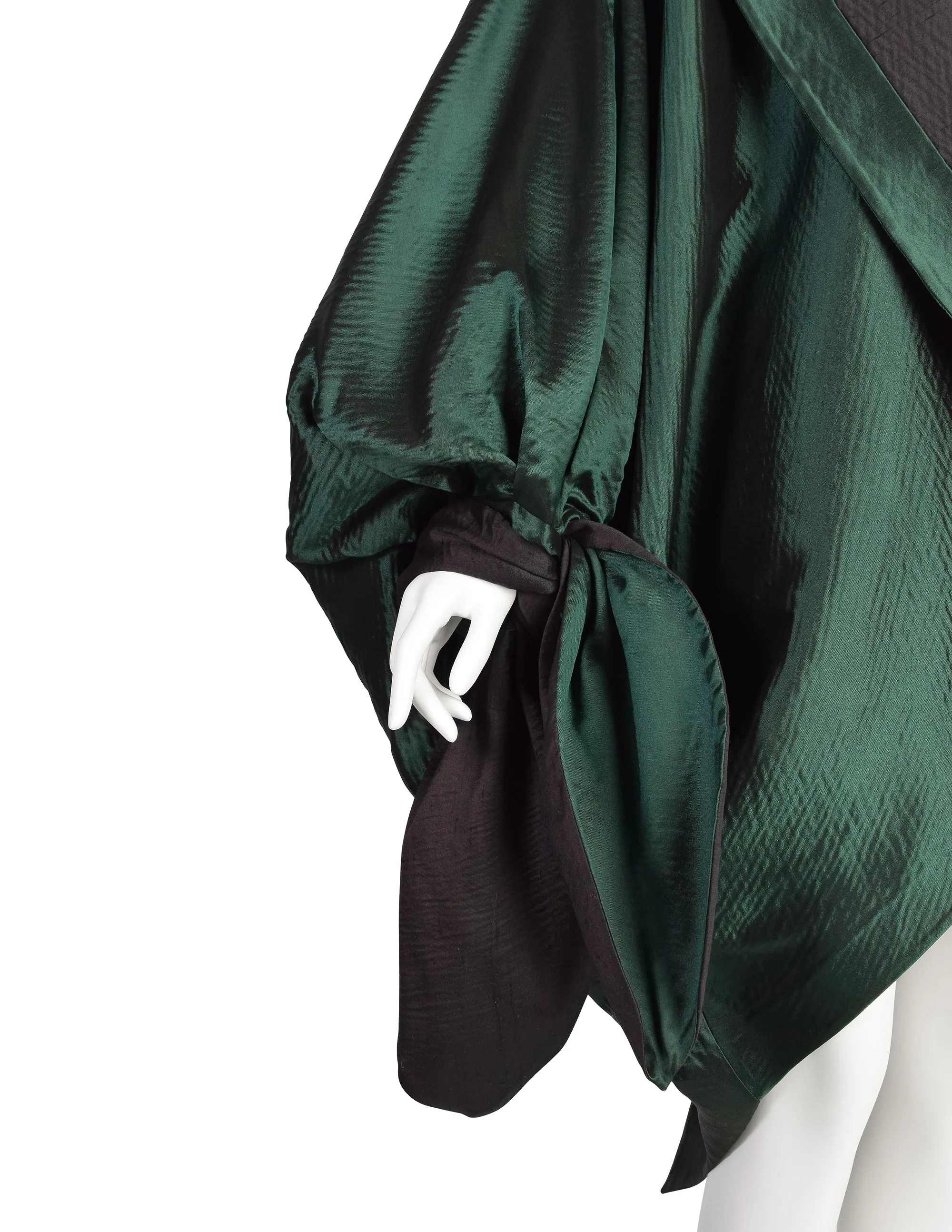 Romeo Gigli Vintage AW 1990 Green Silk Satin Limited Edition 2/30 Draping Cocoon Cape Coat