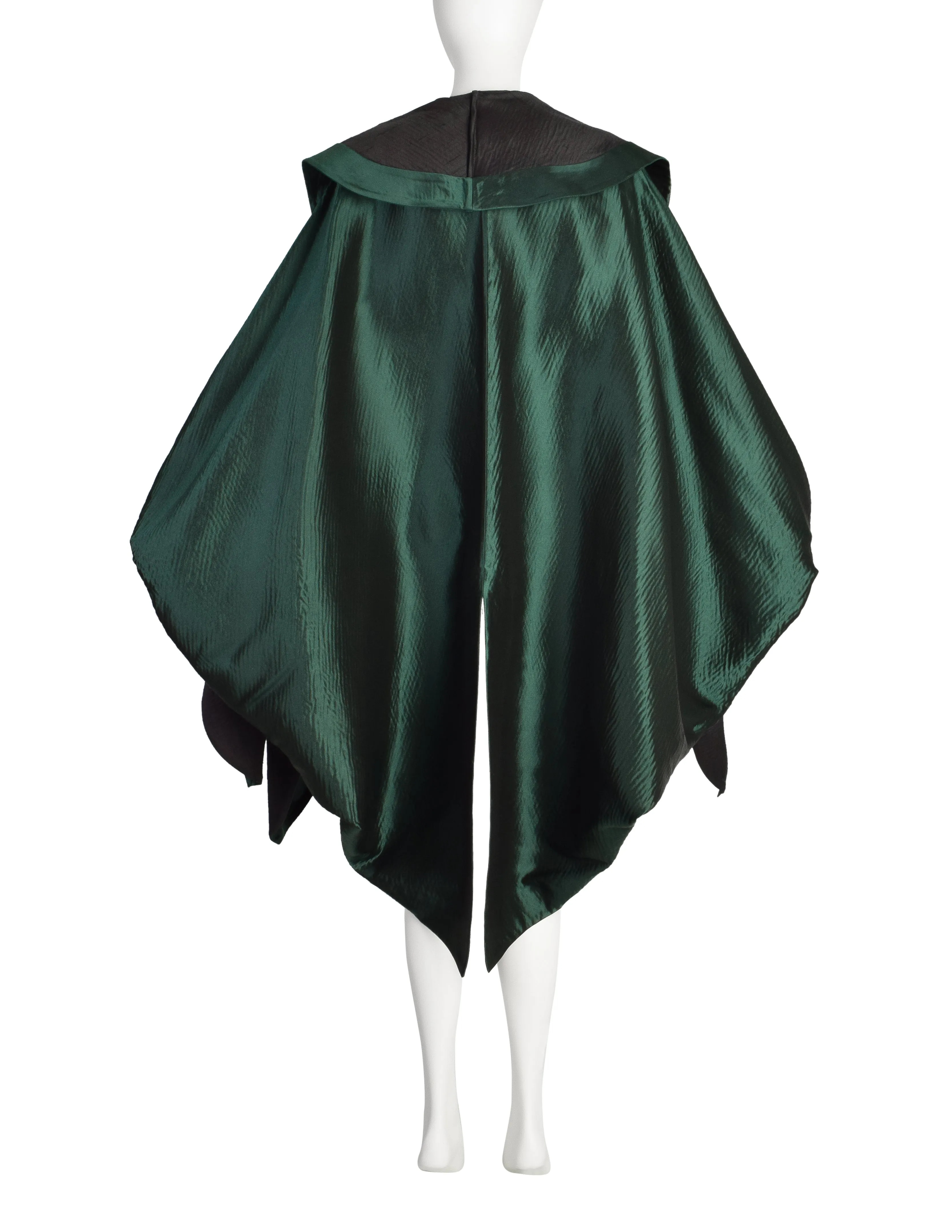 Romeo Gigli Vintage AW 1990 Green Silk Satin Limited Edition 2/30 Draping Cocoon Cape Coat