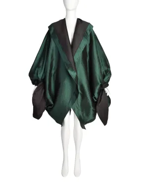 Romeo Gigli Vintage AW 1990 Green Silk Satin Limited Edition 2/30 Draping Cocoon Cape Coat